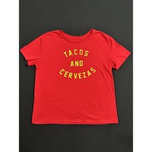 Fifth Sun Tacos and Cervezas Graphic T Shirt Women Large Red